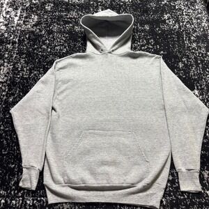 Vintage 80s Medallion Gray Blank Hoodie Made in USA Mens XL Heather Gray Fleece